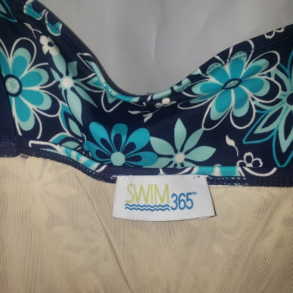 SWIM 365 One Piece Skirted Swimsuit Navy and Teal Blue Floral Plus Size 18W - Picture 4 of 7